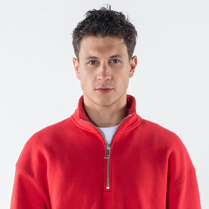 James Men's Red Stand-Up Collar Oversize Half-Zip Sweatshirt