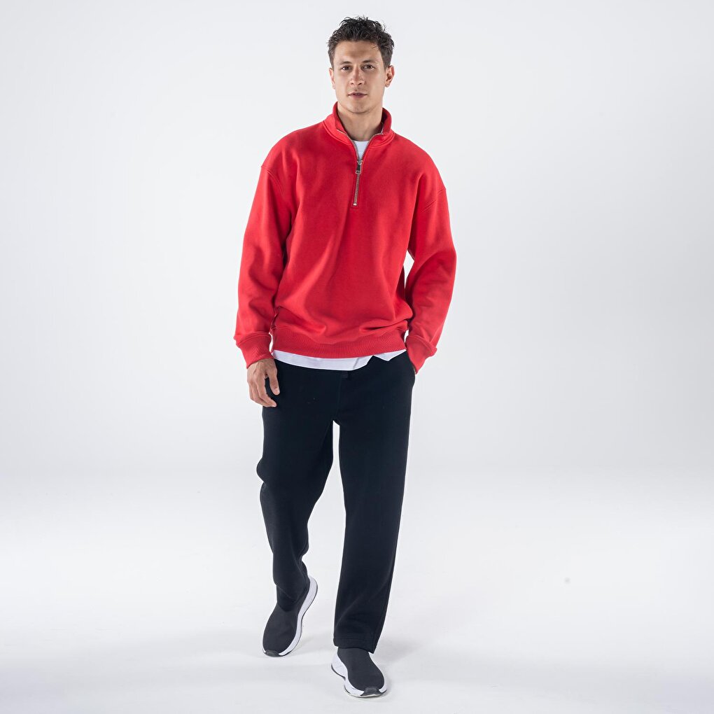 James Men's Red Stand-Up Collar Oversize Half-Zip Sweatshirt