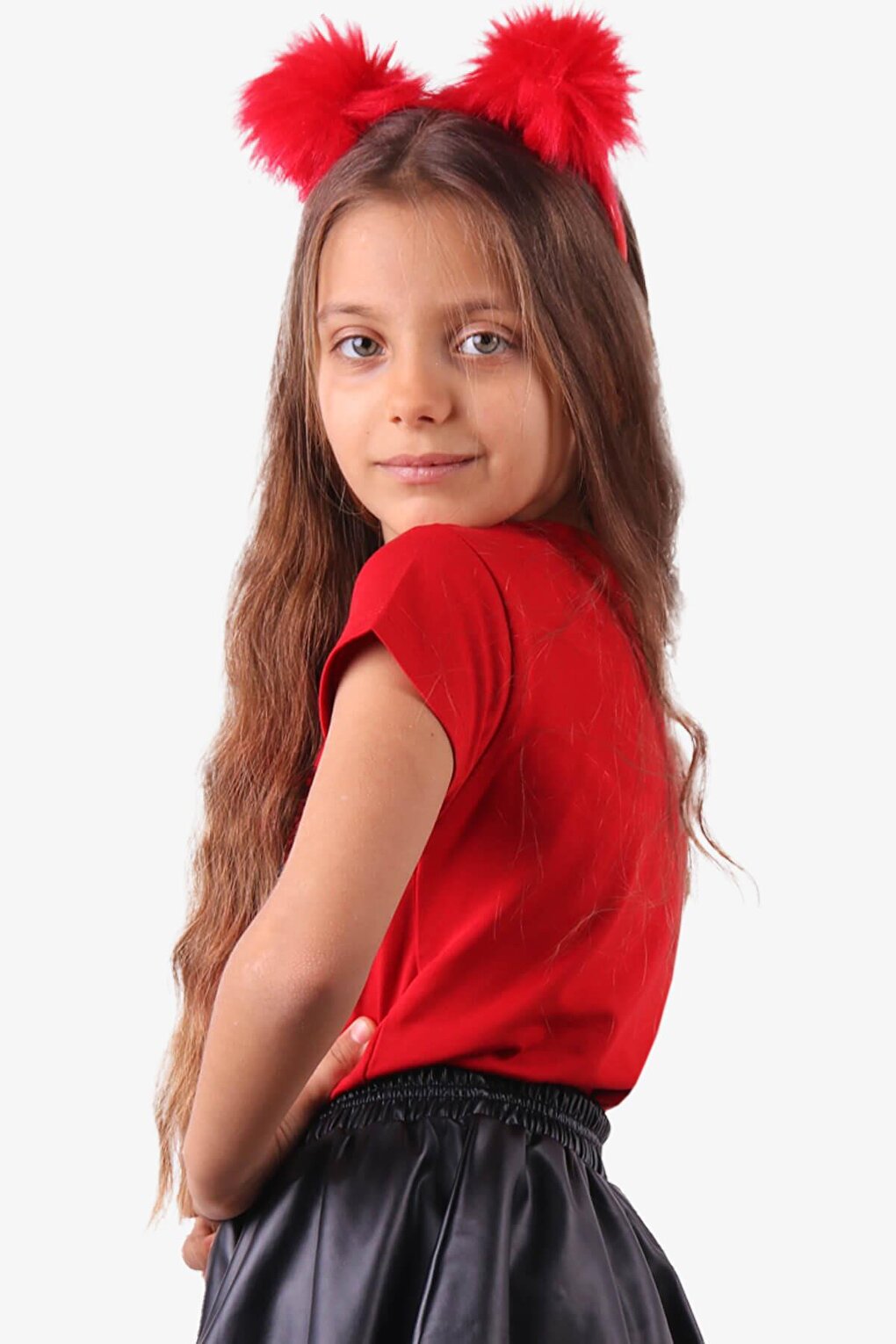 Girl's T-Shirt Red with Sequins and Crescents and Stars (Ages 4-14)