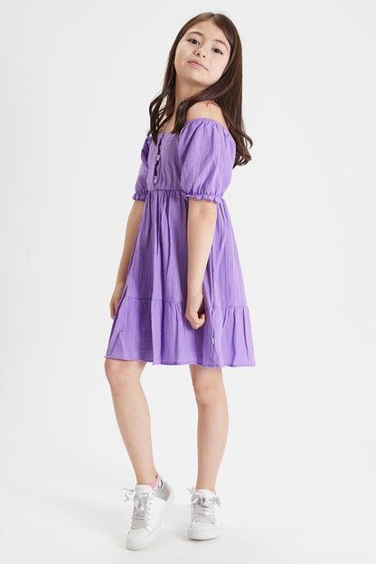 Purple Girl's Shoulder Straps Dress 15080