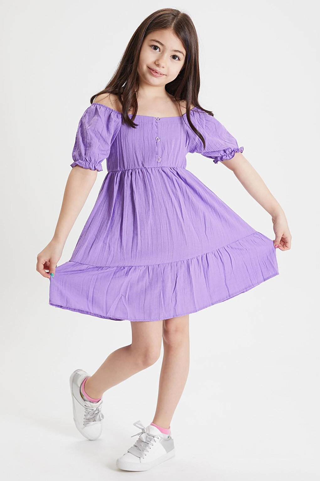 Purple Girl's Shoulder Straps Dress 15080