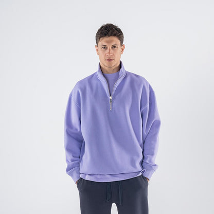 James Men's Lilac High Collar Oversize Semi-Zipper Sweatshirt