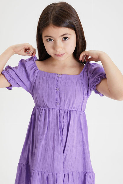 Purple Girl's Shoulder Straps Dress 15080