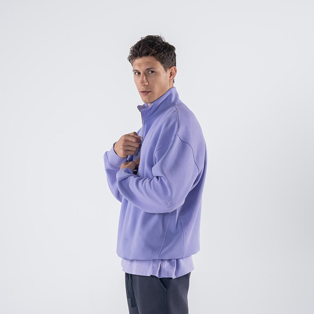 James Men's Lilac High Collar Oversize Semi-Zipper Sweatshirt