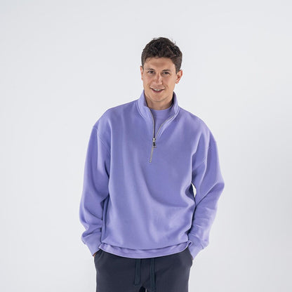 James Men's Lilac High Collar Oversize Semi-Zipper Sweatshirt