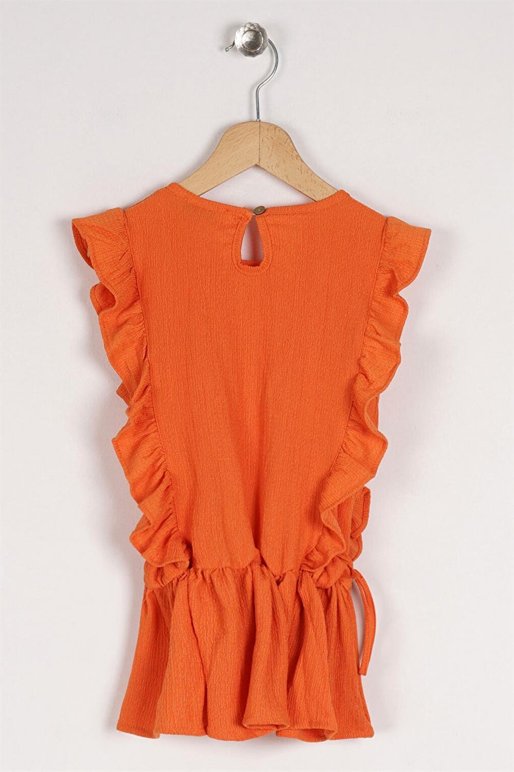 Girl's Orange Colored T-Shirt with Ruffled Sleeves and Elastic Waist Detail