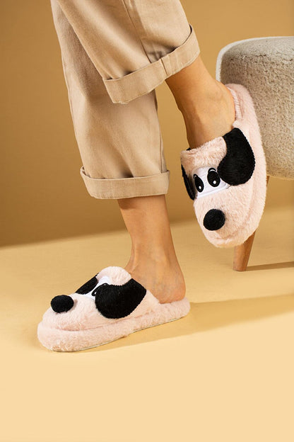 Cute Dog Silent Sole Plush Women Home Slippers P01-29-23