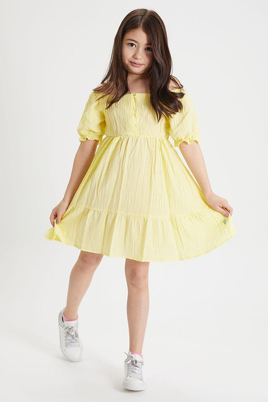 Yellow Girl's Shoulder Straps Dress 15082