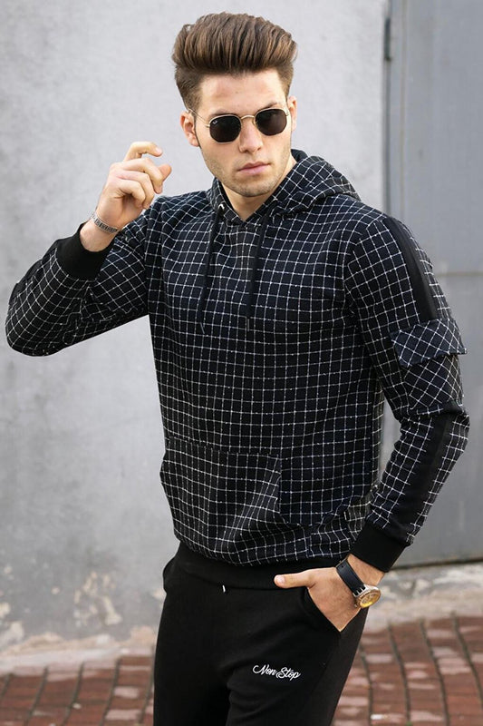 Black Plaid Hooded Sweatshirt 4770