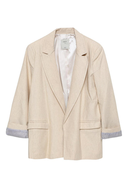 Sleeve Detailed Linen Blazer Jacket Natural