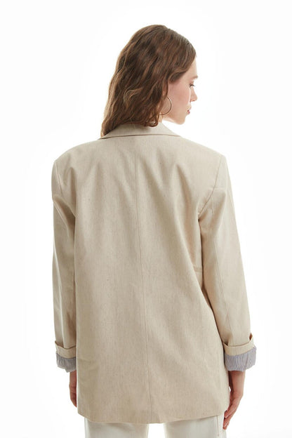 Sleeve Detailed Linen Blazer Jacket Natural