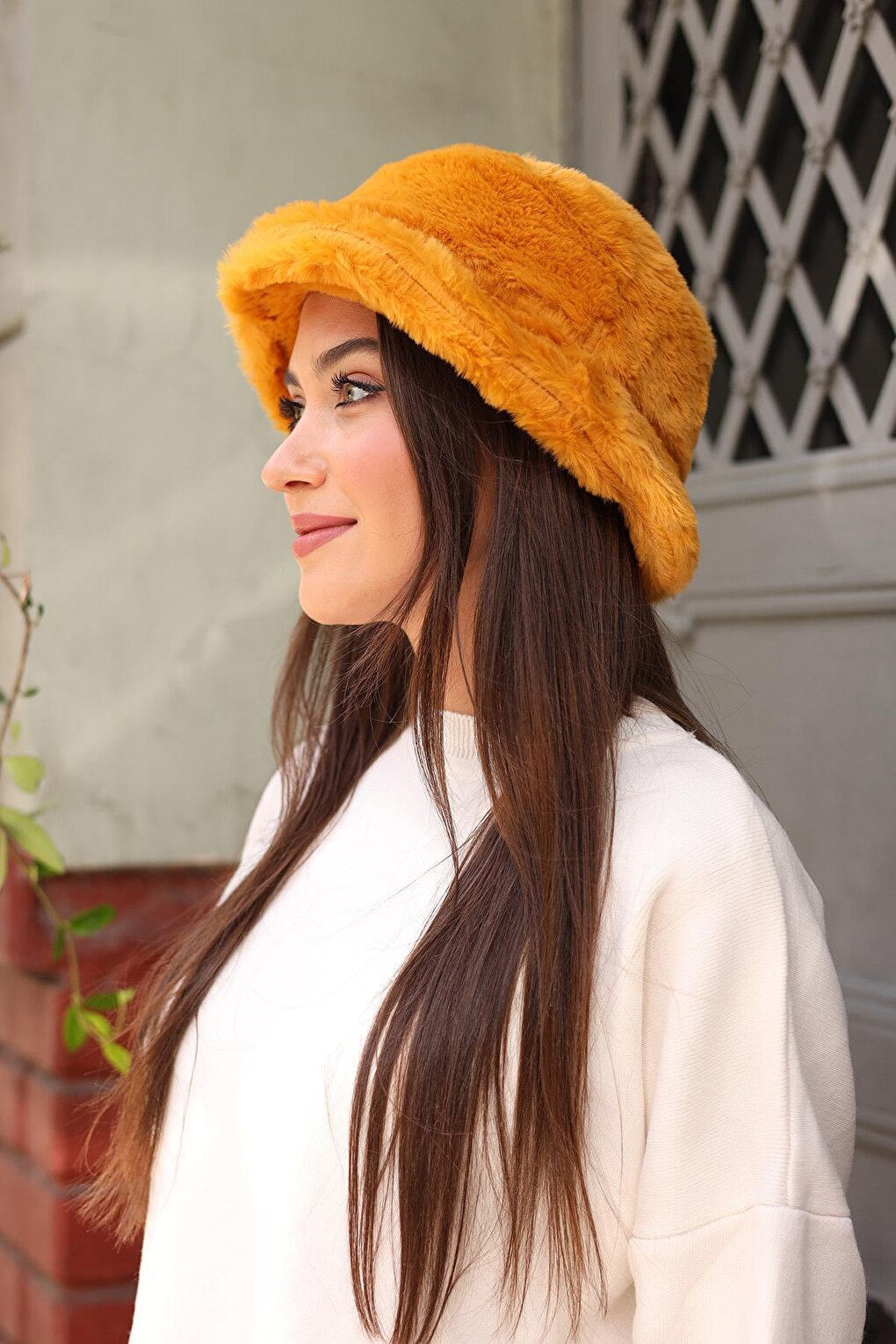 Women's Plush Bucket Hat RKŞ-01 Mustard