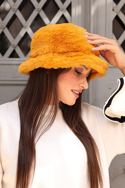 Women's Plush Bucket Hat RKŞ-01 Mustard