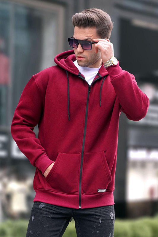 Claret Red Zippered Basic Sweatshirt 6027