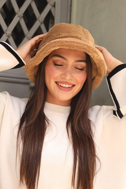 Women's Plush Bucket Hat RKŞ-01 Camel