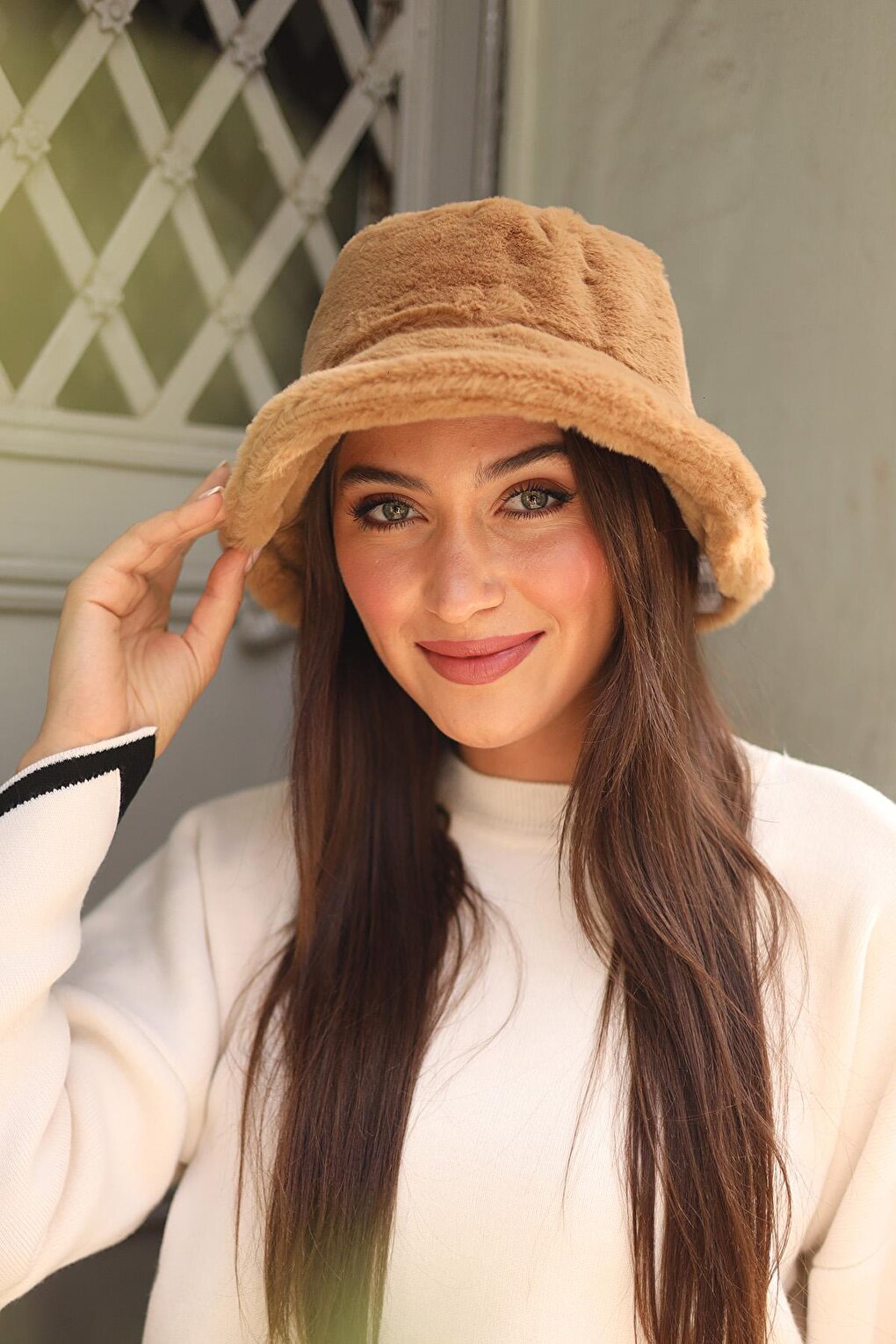 Women's Plush Bucket Hat RKŞ-01 Camel