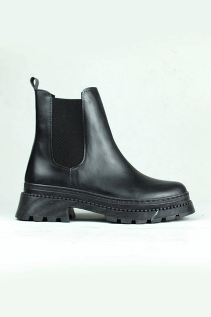 0642 Side Elastic Zippered Boots Winter Boots Women Black