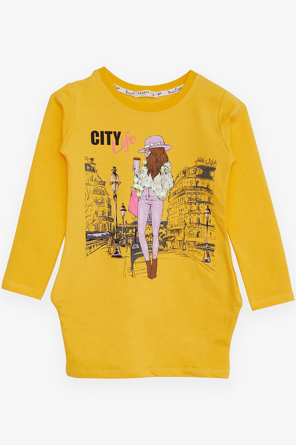 Girl's Tunic Sequined Girl Printed Yellow (Age 8-12)