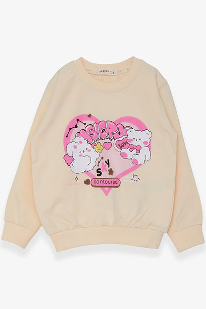 Girl's Sweatshirt Heart Printed Cream (Age 2-6)