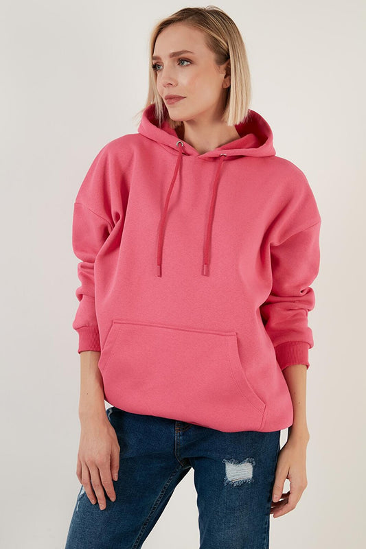 Regular Fit Cotton Hooded Collar Rose Winter Sweat 5863854