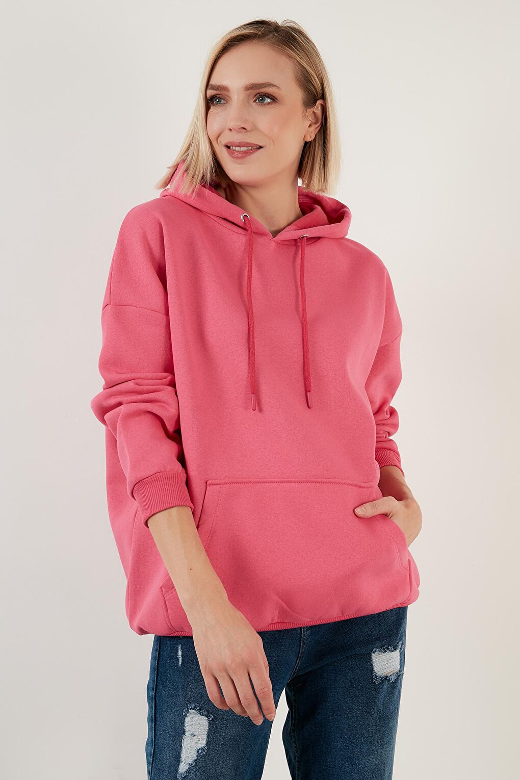 Regular Fit Cotton Hooded Collar Rose Winter Sweat 5863854