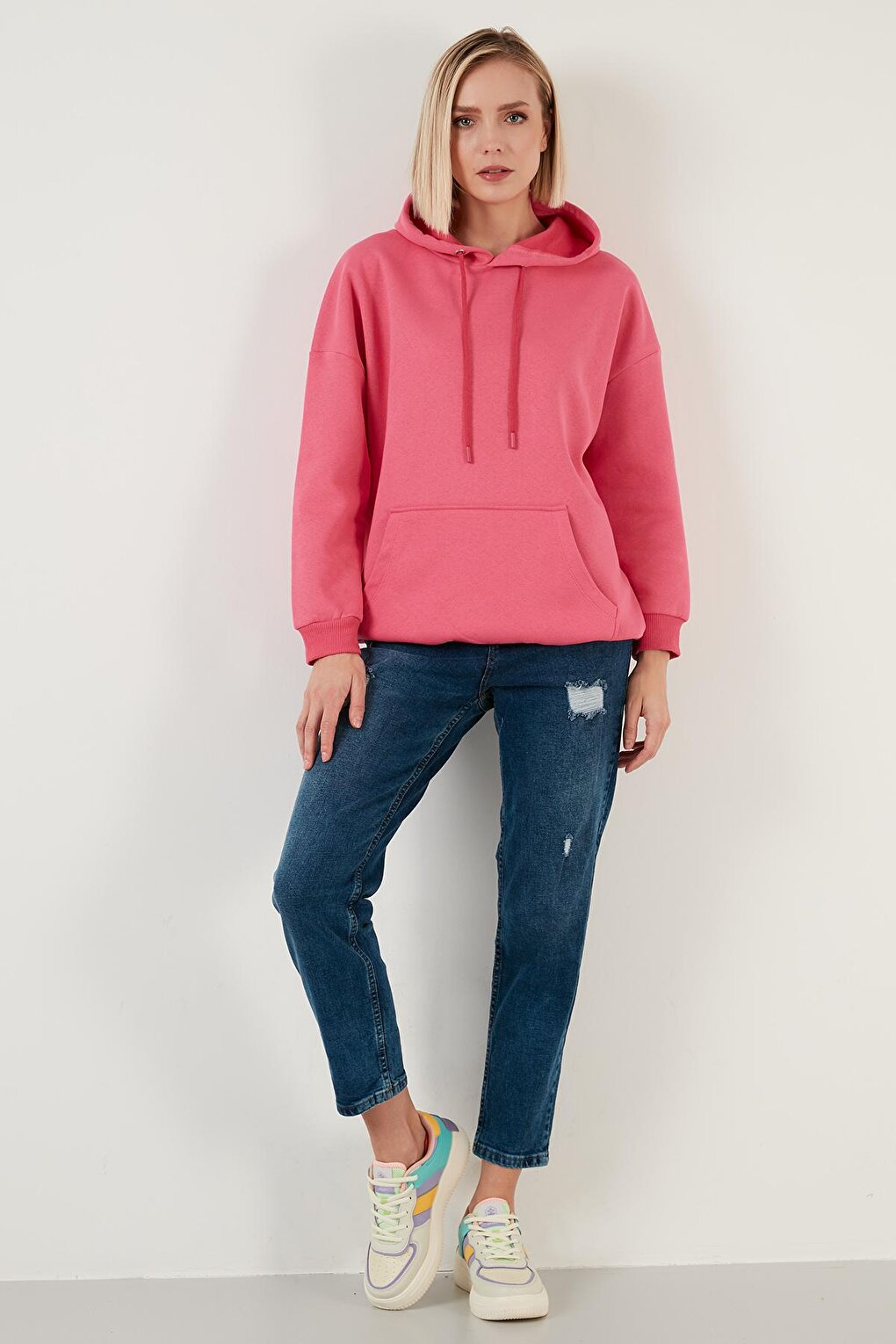 Regular Fit Cotton Hooded Collar Rose Winter Sweat 5863854