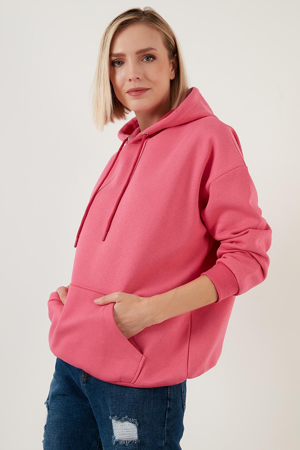 Regular Fit Cotton Hooded Collar Rose Winter Sweat 5863854