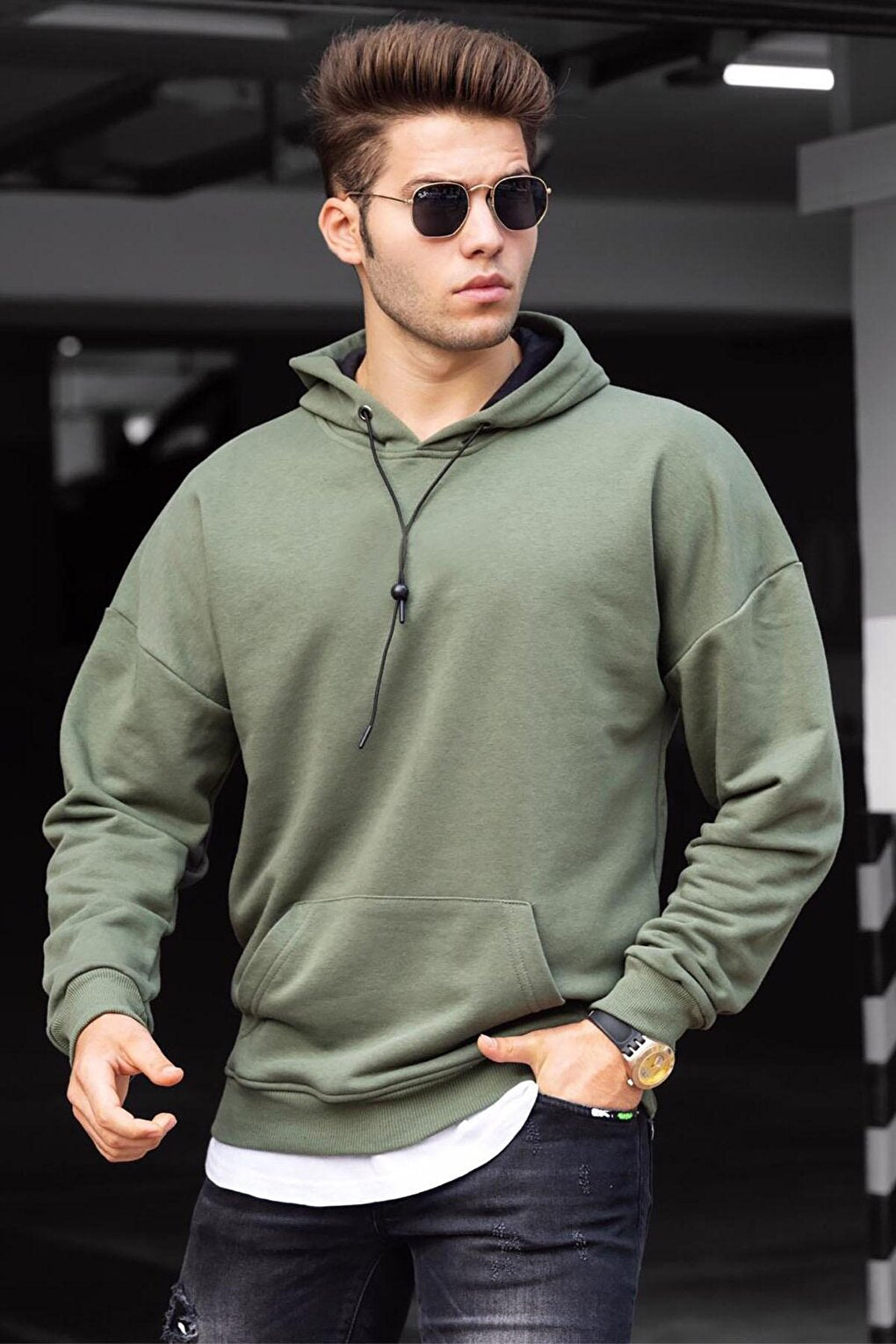 Basic Khaki Men's Hooded Sweatshirt 4764