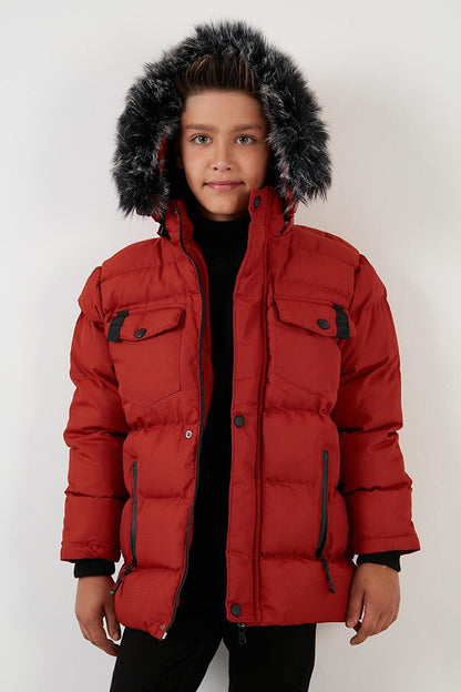 Waterproof Puffer Jacket with Plush Lining and Removable Hood 5760023