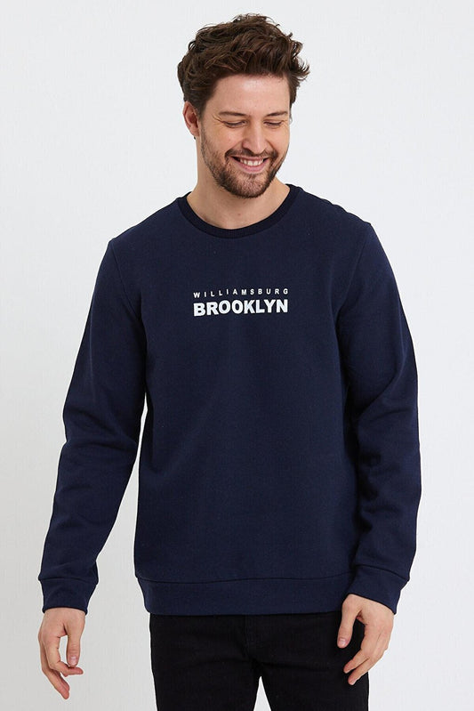 Men's Crew Neck Regular Fit Brooklyn Printed Thin Sweatshirt SPR23SW330