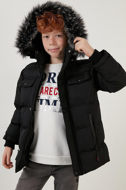 Waterproof Puffer Jacket with Plush Lining and Removable Hood 5760023