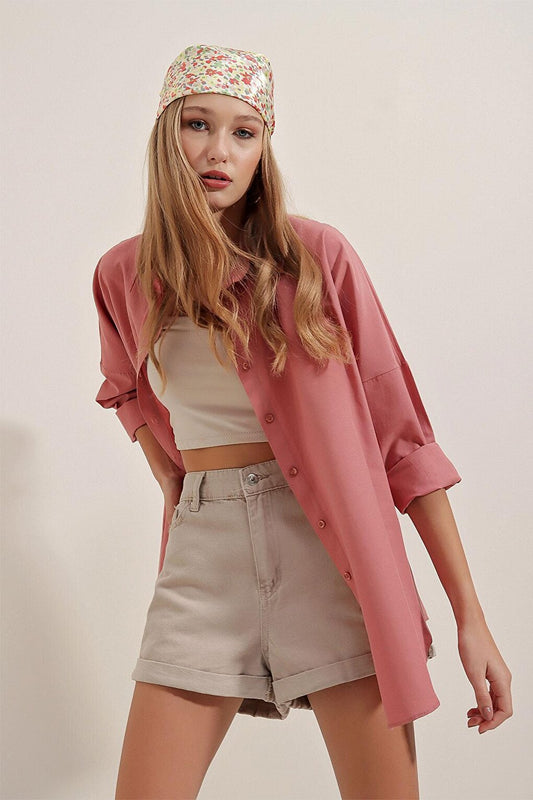 3900 Oversize Long Basic Shirt - Dusty Rose