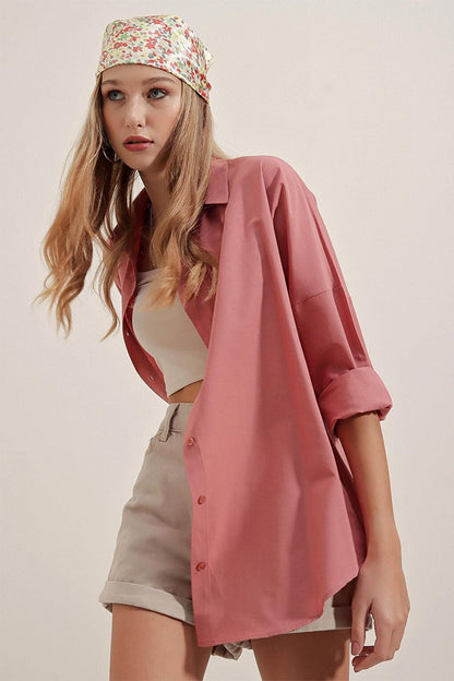 3900 Oversize Long Basic Shirt - Dusty Rose