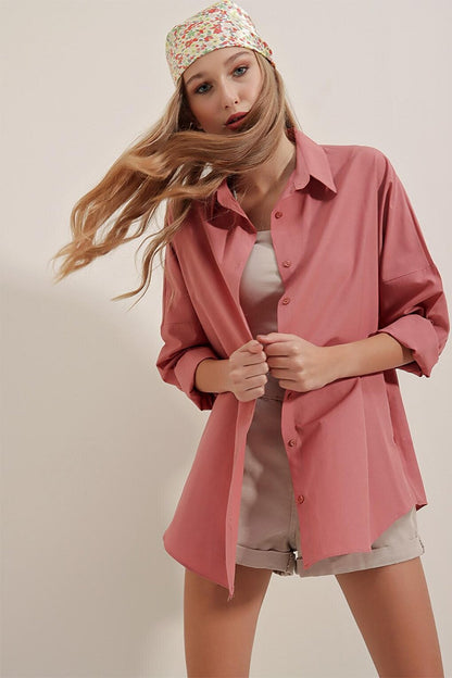 3900 Oversize Long Basic Shirt - Dusty Rose