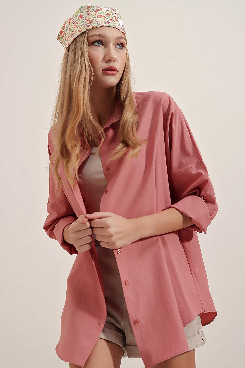 3900 Oversize Long Basic Shirt - Dusty Rose