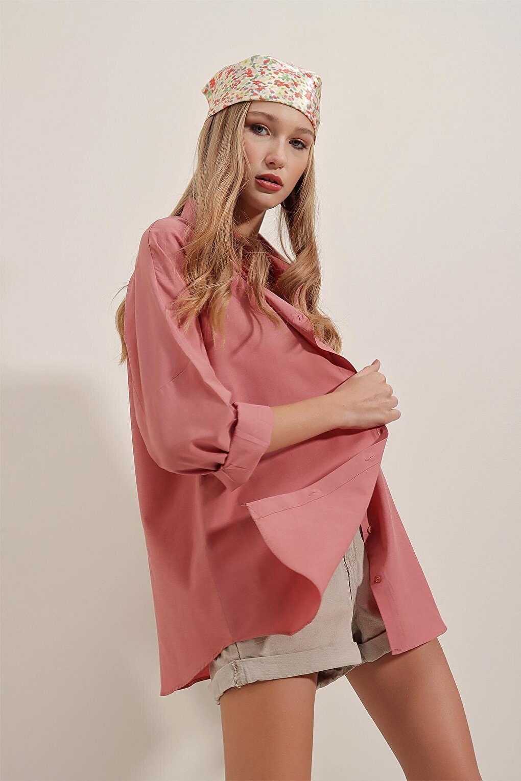 3900 Oversize Long Basic Shirt - Dusty Rose