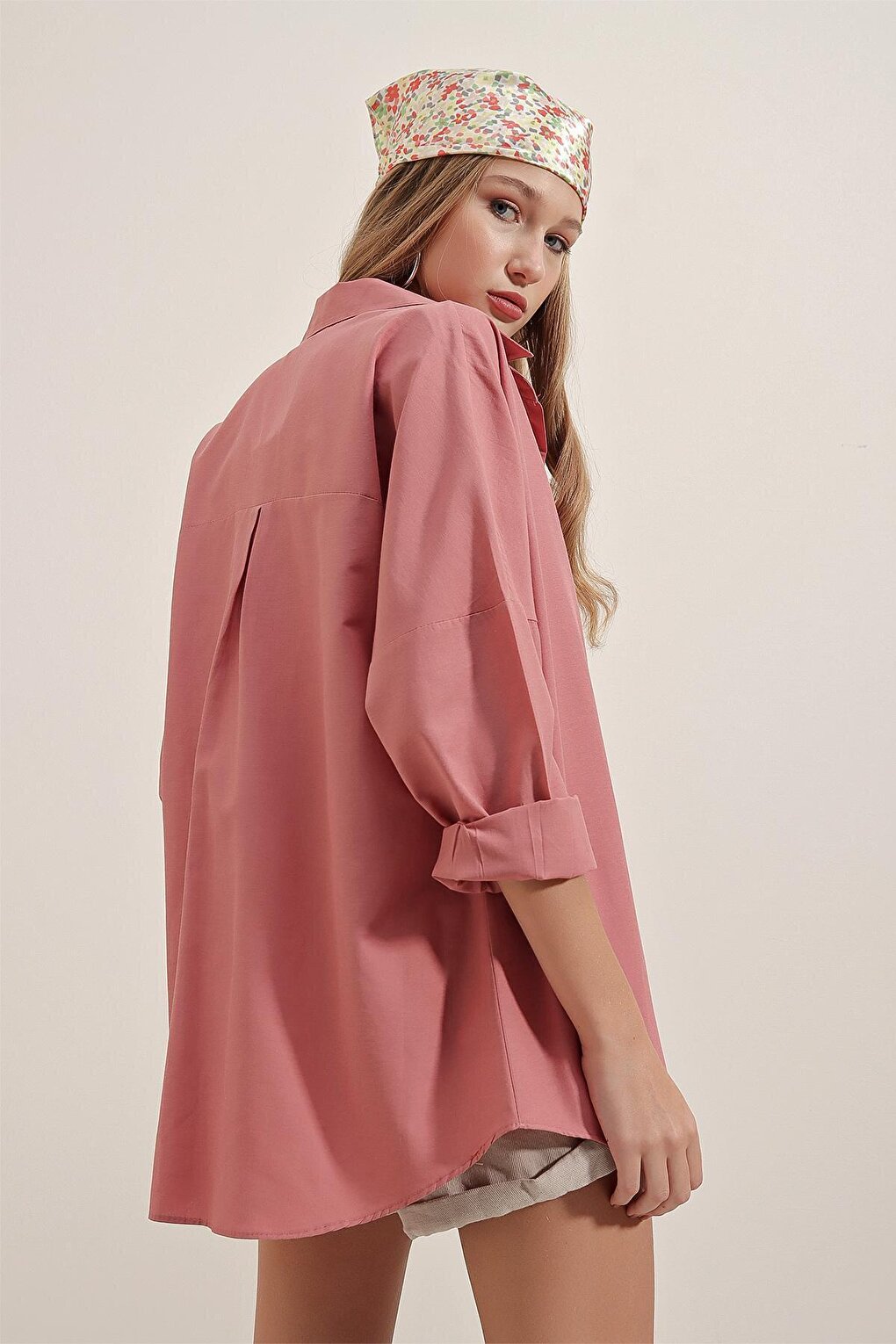 3900 Oversize Long Basic Shirt - Dusty Rose