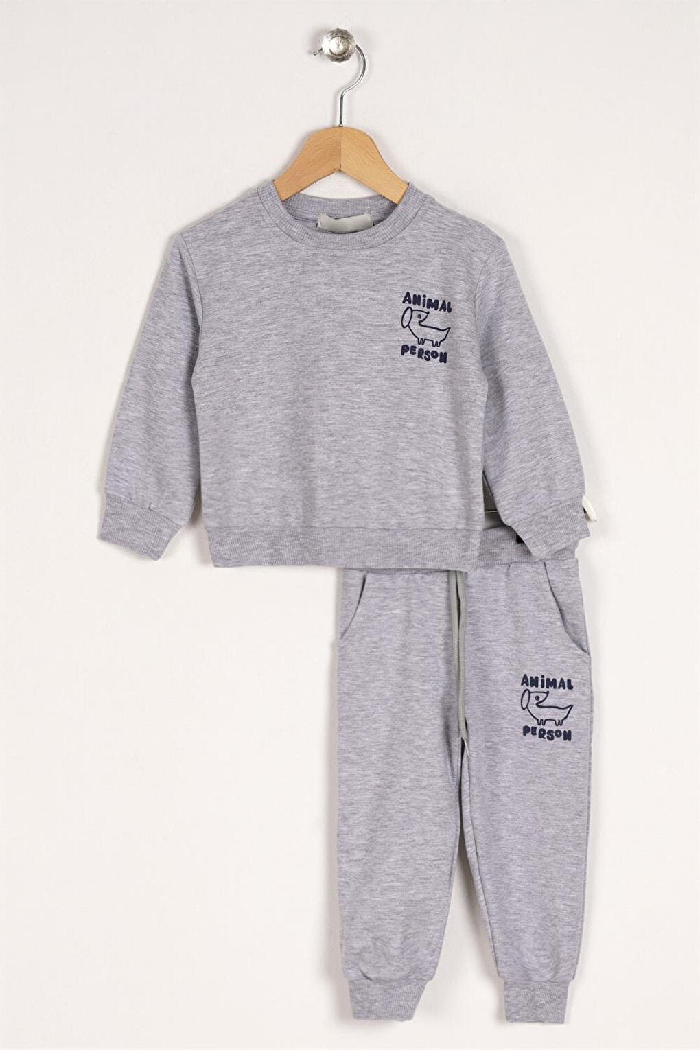 Boy's Gray Colored Animal Person Printed Double Set