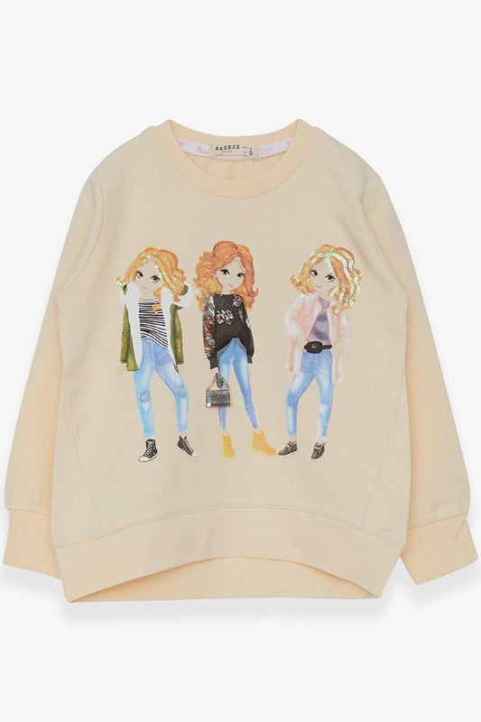 Girl's Sweatshirt Sequined Girl Printed Cream (Age 3-4)