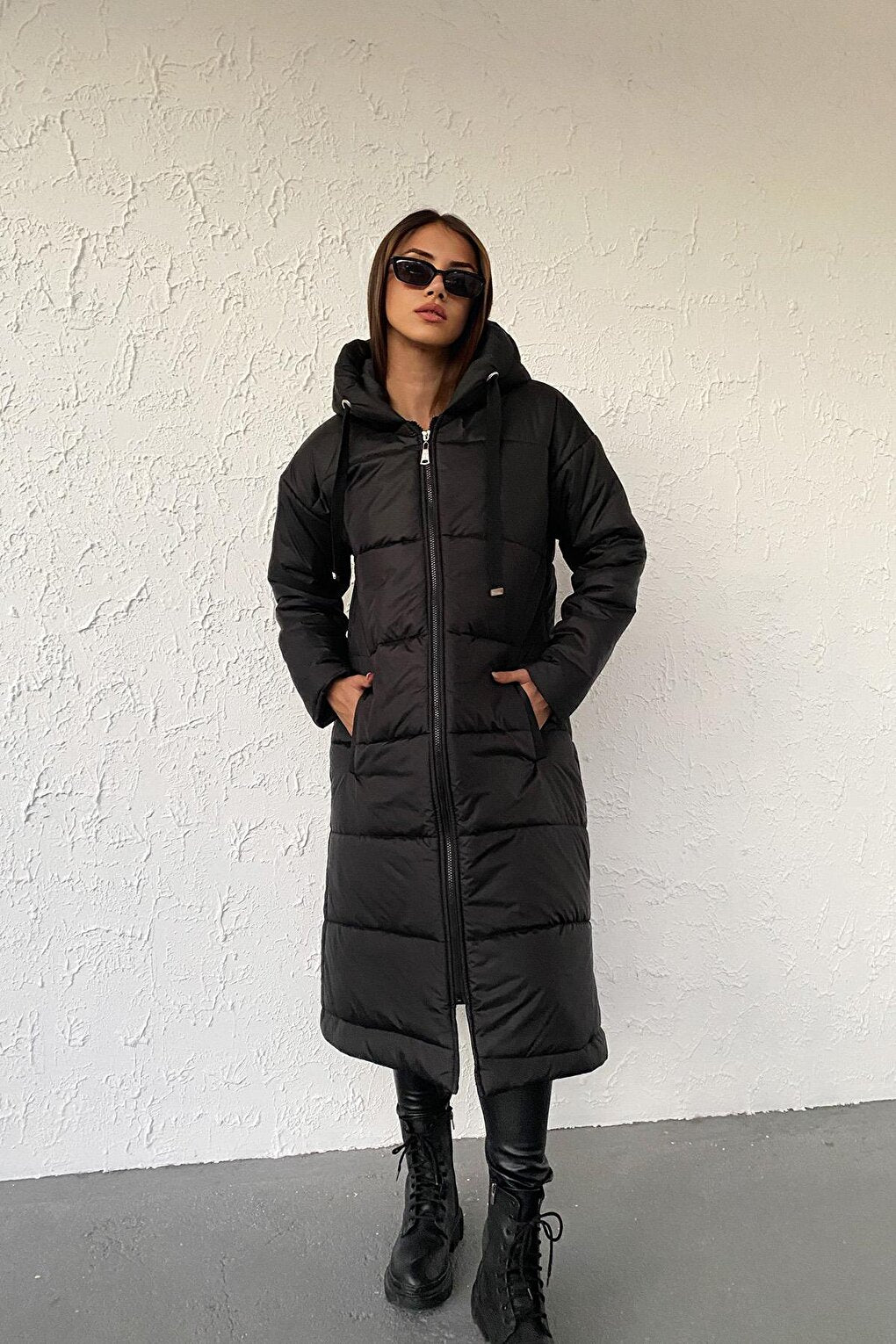 Women's Black Hooded Long Puffer Coat