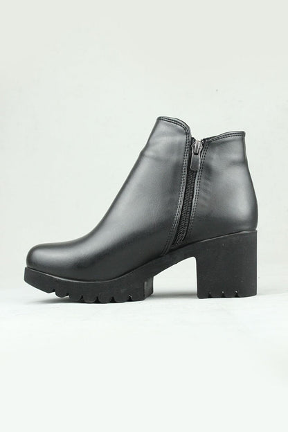 0718 Side Zipper Vegan Leather Heeled Boots Women Black