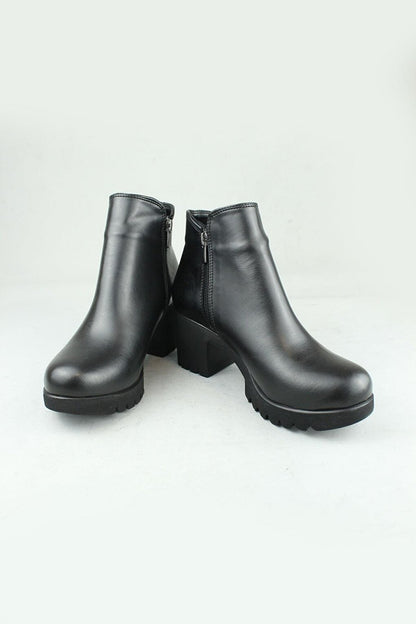 0718 Side Zipper Vegan Leather Heeled Boots Women Black