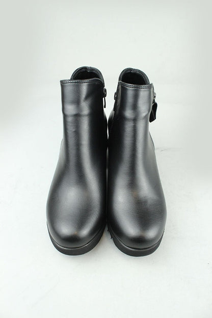 0718 Side Zipper Vegan Leather Heeled Boots Women Black