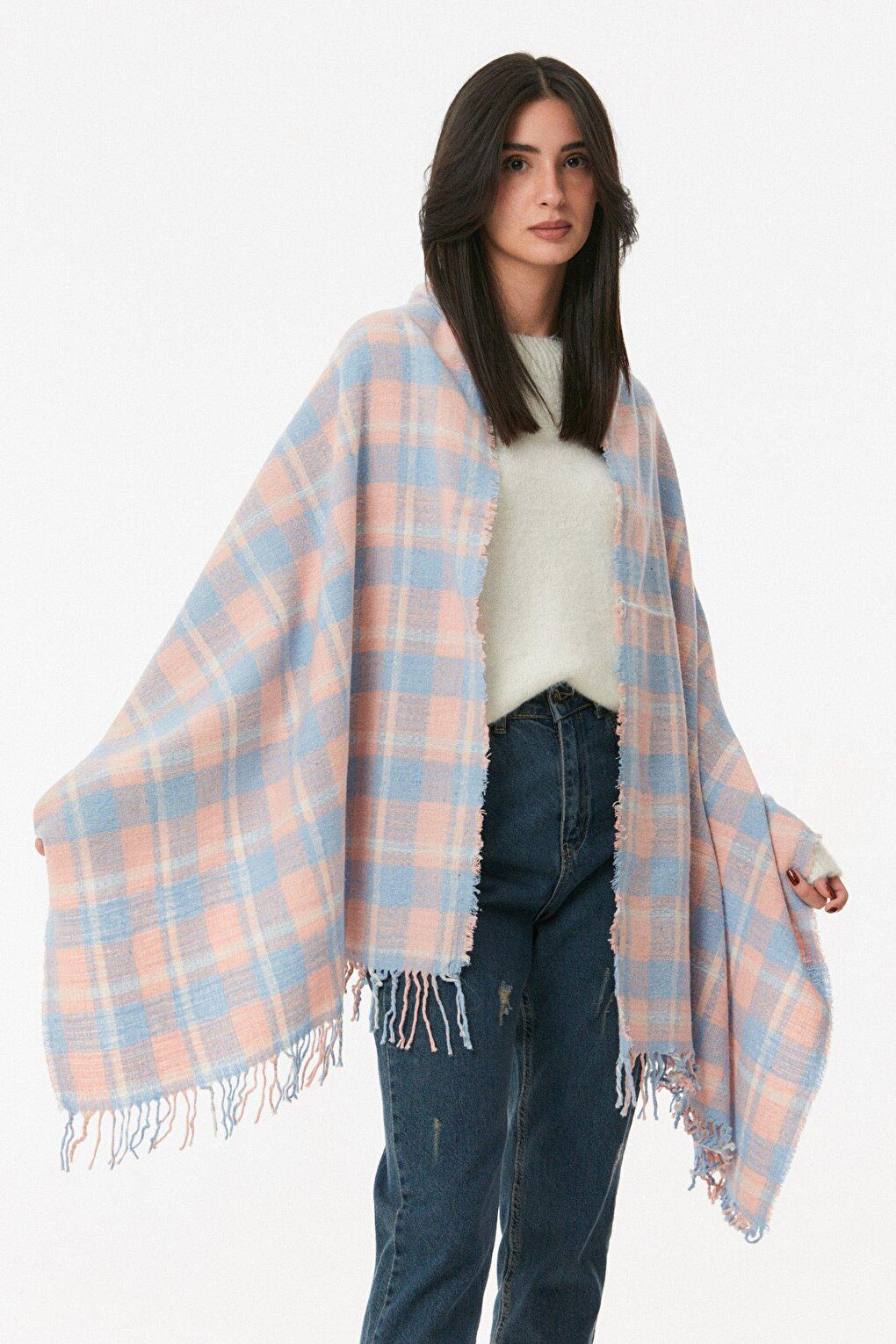 Plaid Patterned Soft Textured Shawl