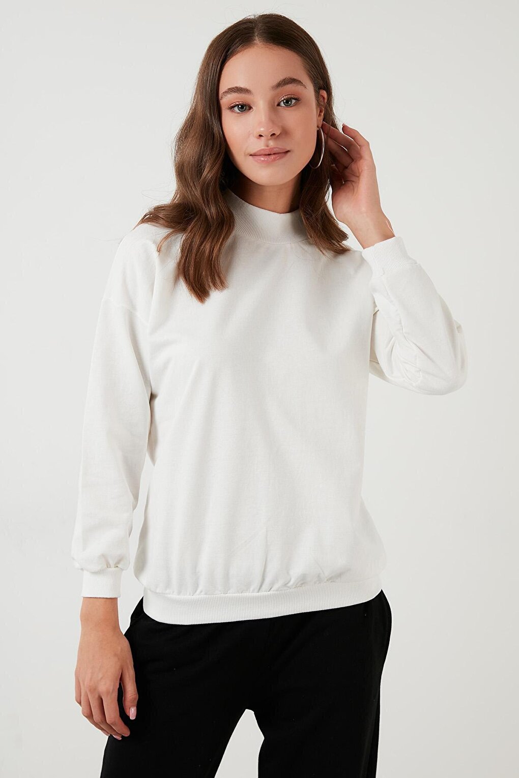 Cotton Stand Collar Basic Knitted Sweat 5863323