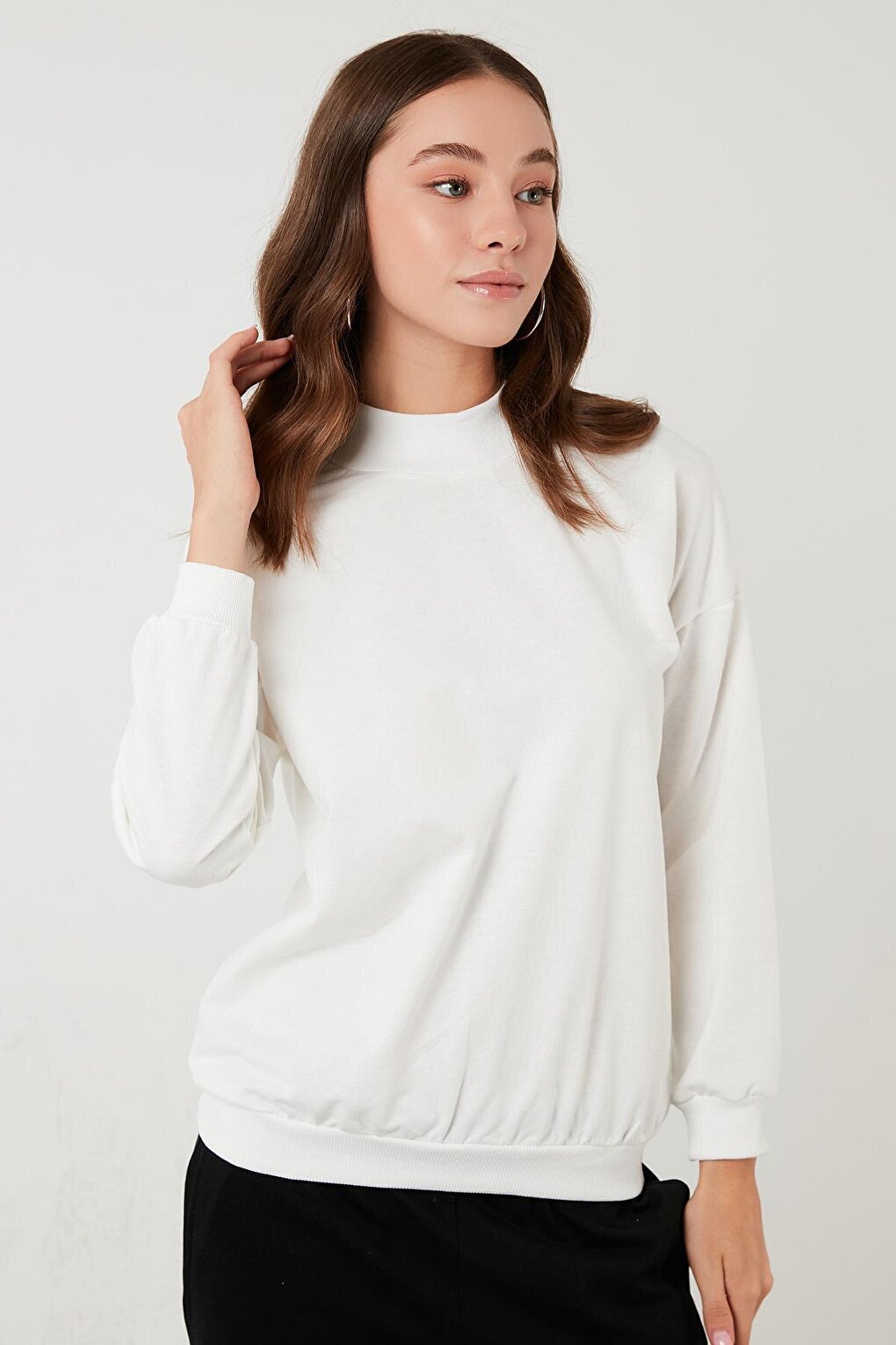 Cotton Stand Collar Basic Knitted Sweat 5863323