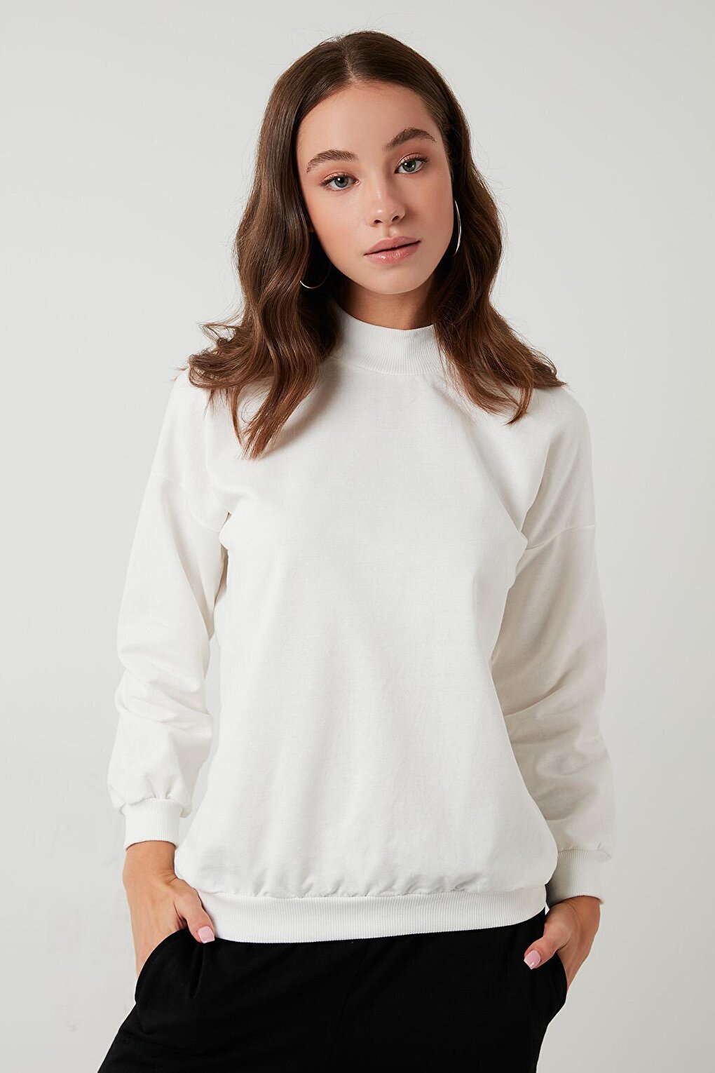 Cotton Stand Collar Basic Knitted Sweat 5863323