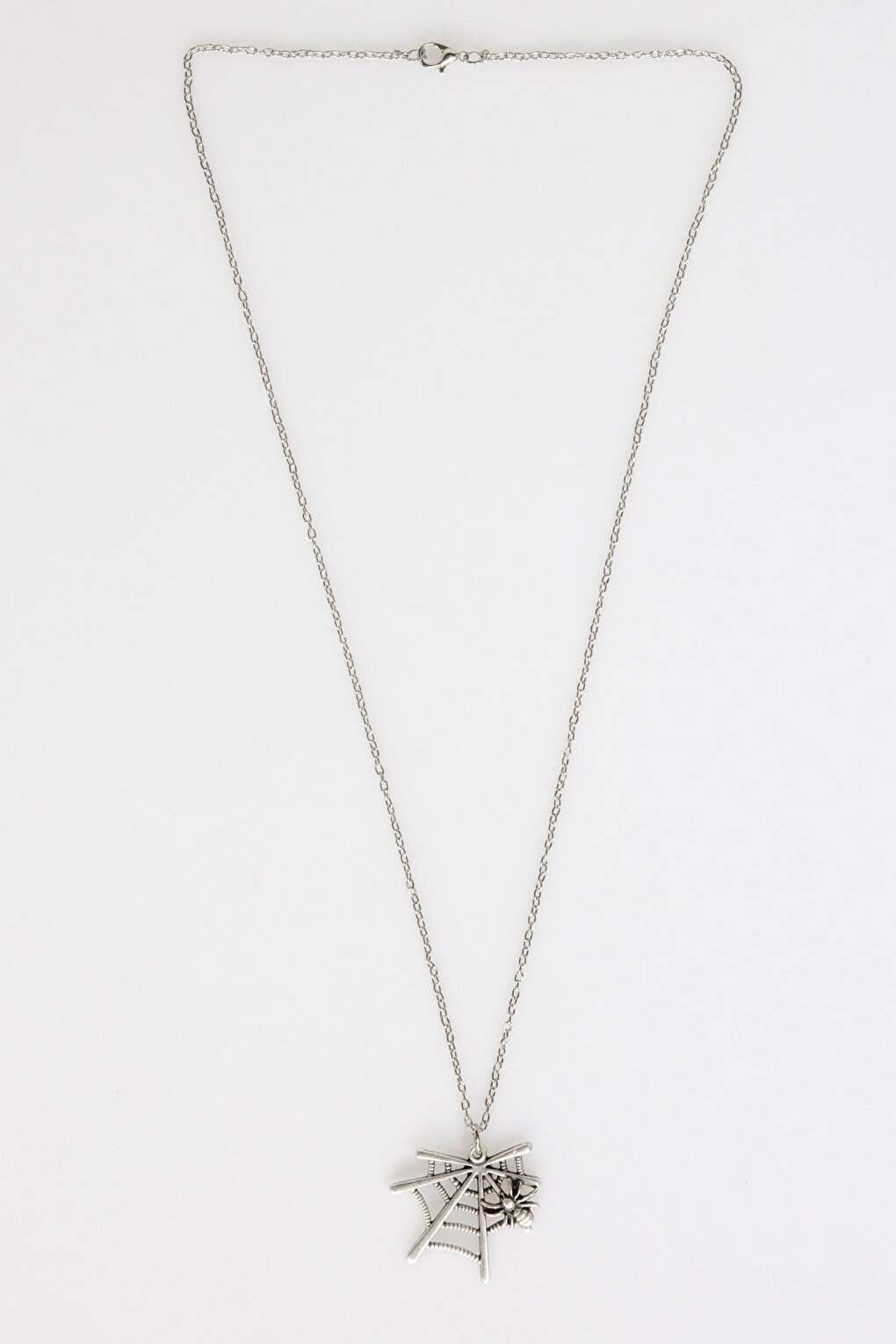 Unisex Spider Web Detailed Silver Color Necklace