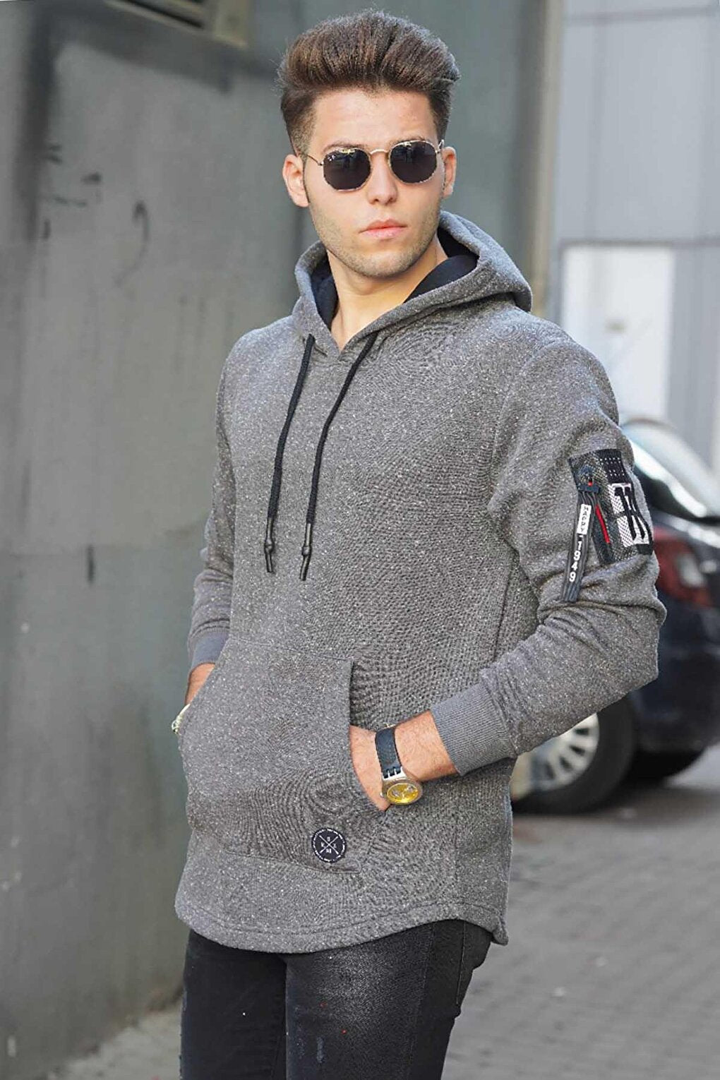 Gray Hooded Men's Sweatshirt 2174