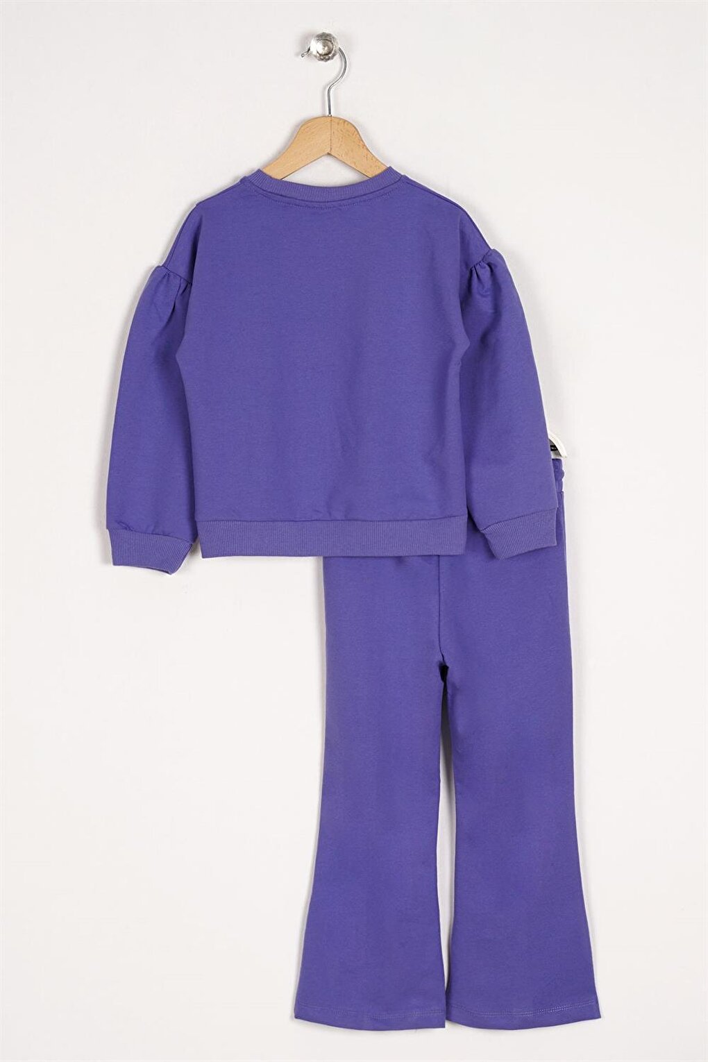 Girl's Purple Color Long Sleeve Tracksuit Suit with Daisy Detail on Slit